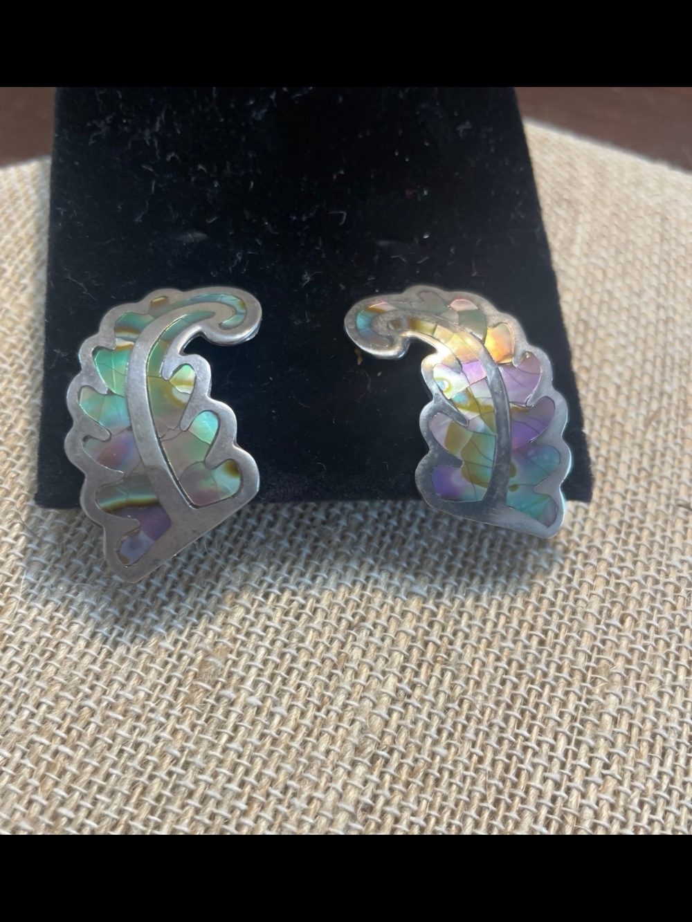 .925 sterling silver  Iridescent Abalone Leaf Earrings- Native American